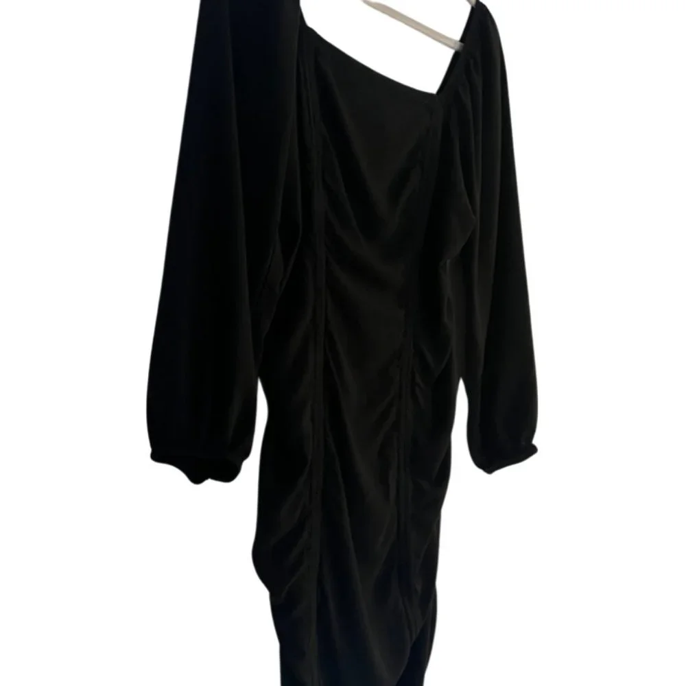 Wild Fable Puff Long Sleeve Double Ruched Dress, Black - Picture 4 of 9